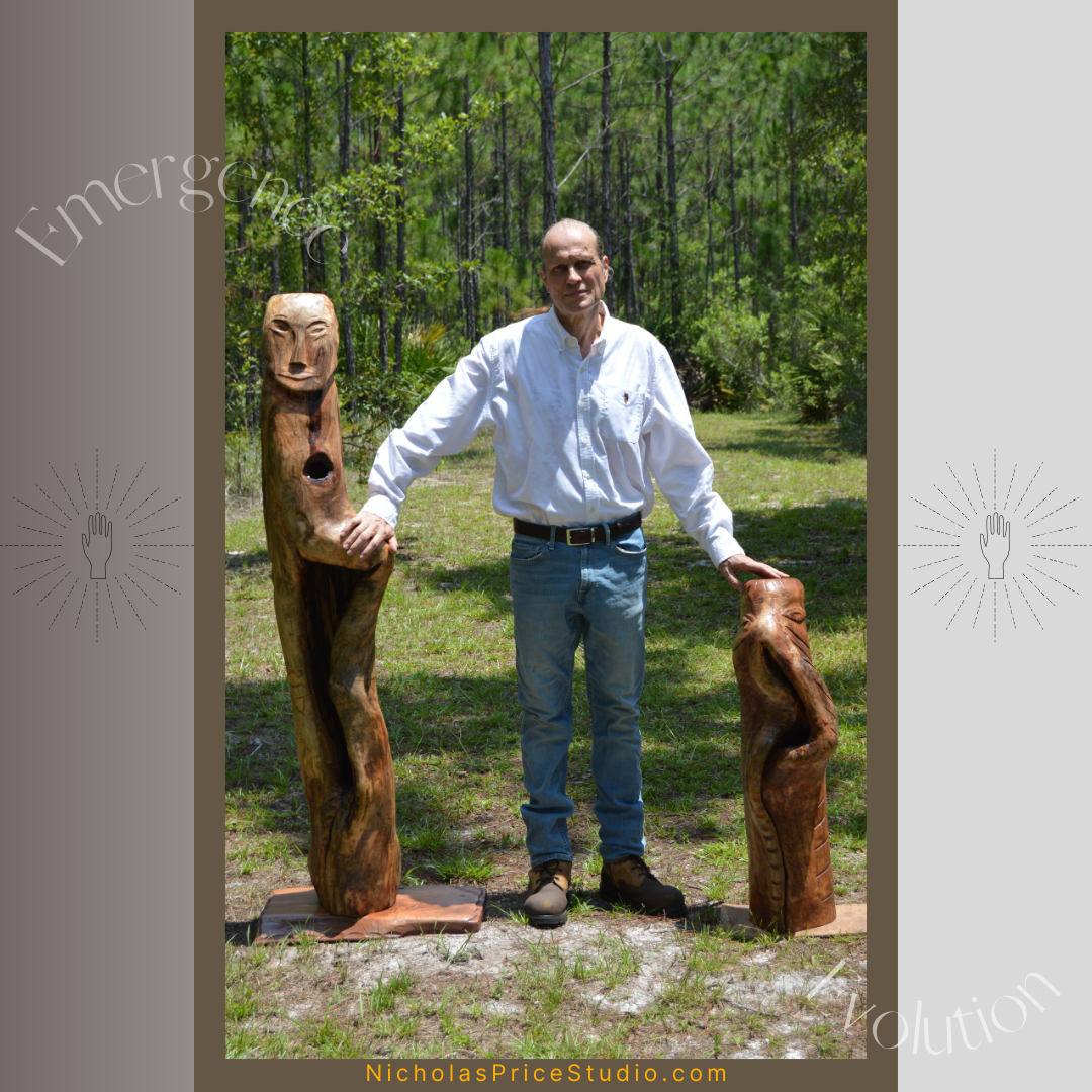 Nicholas A. Price with his sculptures  Emergence and Evolution 